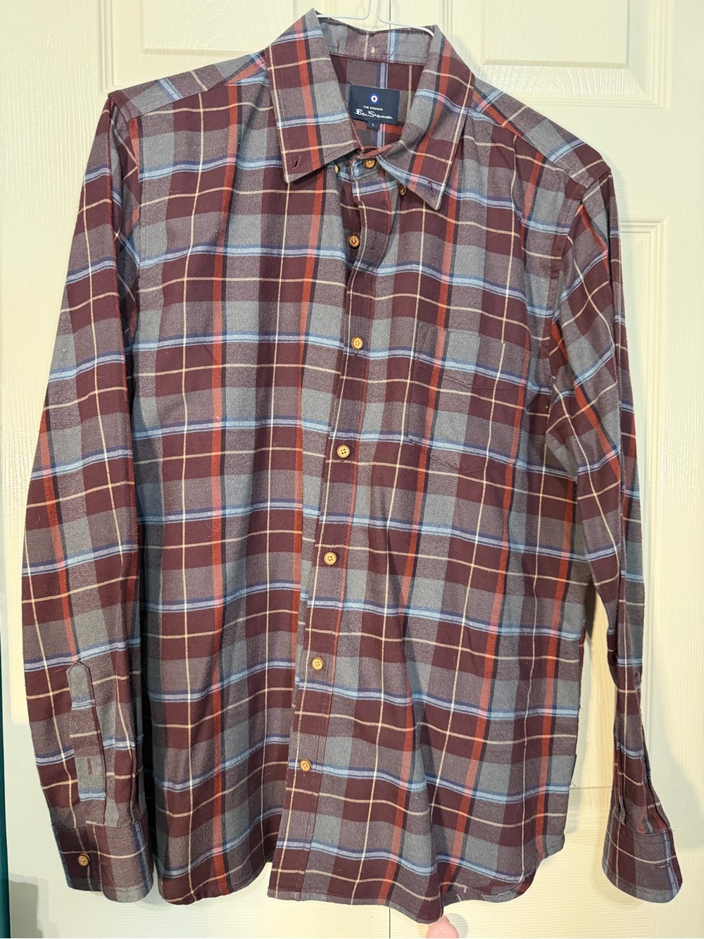 Ben Sherman  Men's Burgundy Plaid Button-Down Shirt